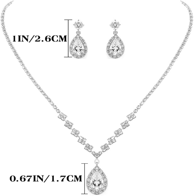 Silver Bridal Crystal Necklace & Earrings Set – Rhinestone Choker (3Pcs)
