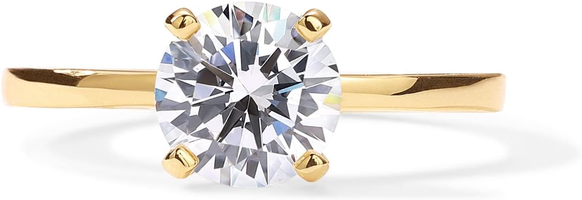 1.5CT Round Cut Moissanite Engagement Ring – 18K Gold Plated Sterling Silver