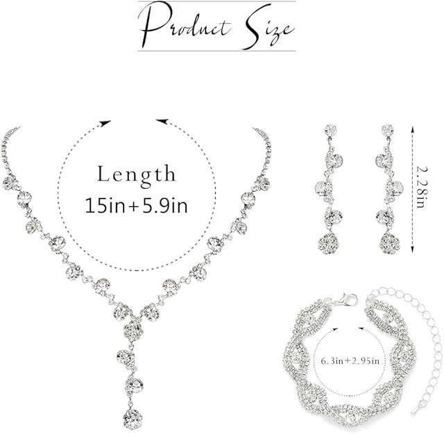 Silver Rhinestone Earrings & Sparkly Bracelet Set – Party Prom Jewelry