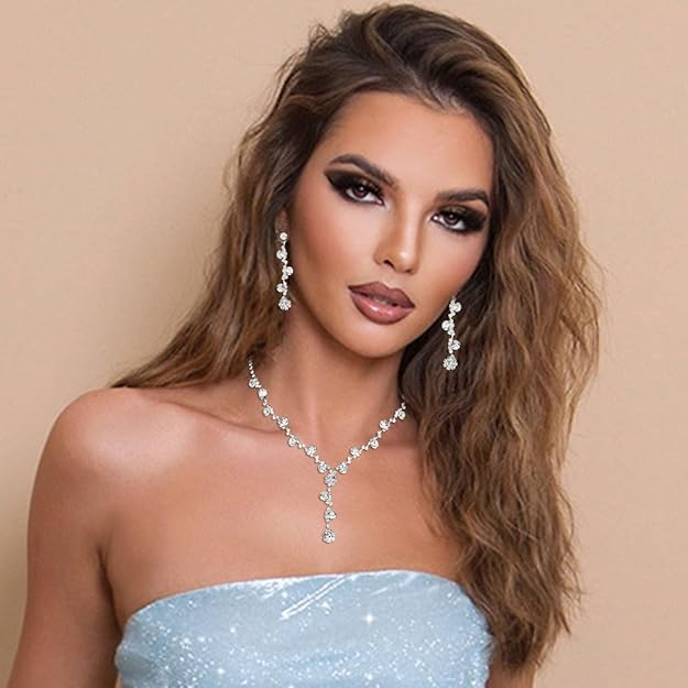 Silver Rhinestone Earrings & Sparkly Bracelet Set – Party Prom Jewelry