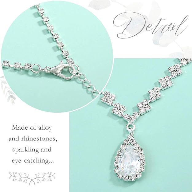 Silver Bridal Crystal Necklace & Earrings Set – Rhinestone Choker (3Pcs)