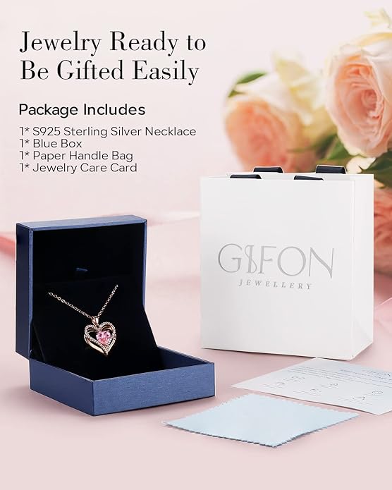 S925 Sterling Silver Heart Necklace Rose Gold – Gift for Mom, Wife & Girlfriend