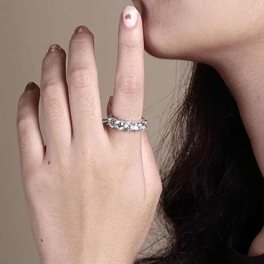 Sterling Silver Five-Stone Ring with Round Cut Cubic Zirconia