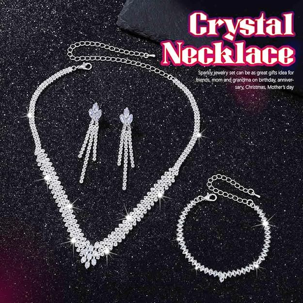 Silver Rhinestone Bridal Jewelry Set – Wedding Necklace & Earrings