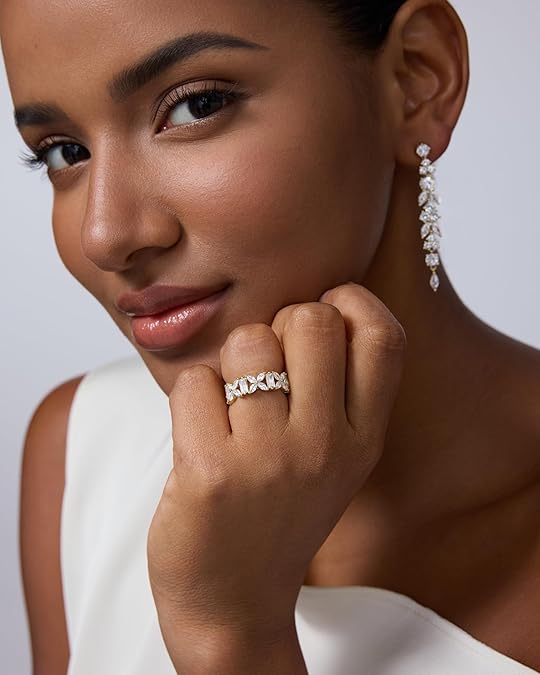 14K Gold Plated Marquise & Baguette CZ Eternity Ring – Chunky Stackable Wedding Band