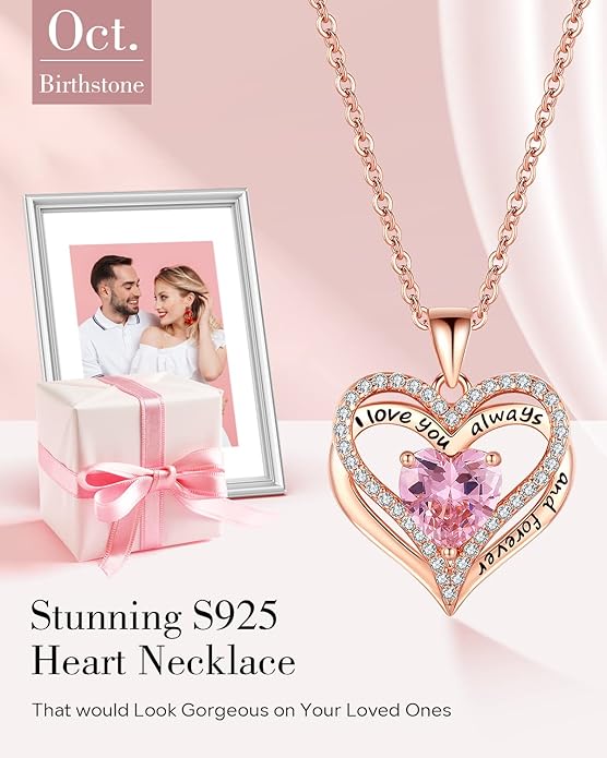 S925 Sterling Silver Heart Necklace Rose Gold – Gift for Mom, Wife & Girlfriend