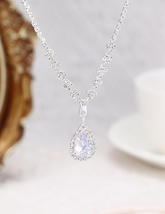 Silver Plated Crystal Bridal Jewelry Set – Necklace, Bracelet & Earrings