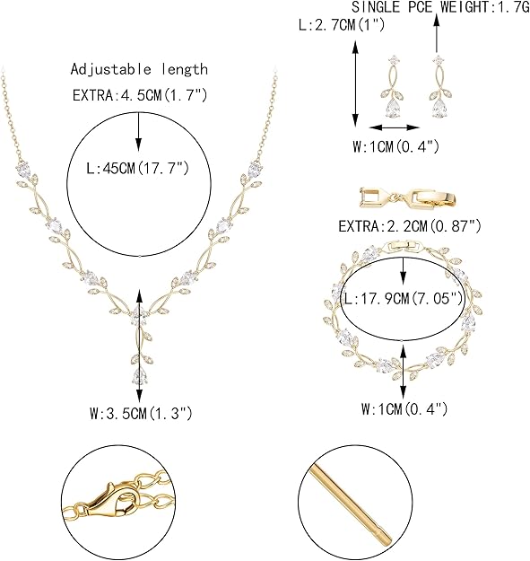 Bridal CZ & Simulated Pearl Jewelry Set – Leaf Vine Wedding Necklace & Earrings