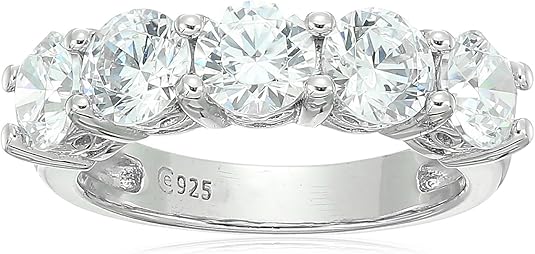 Sterling Silver Five-Stone Ring with Round Cut Cubic Zirconia