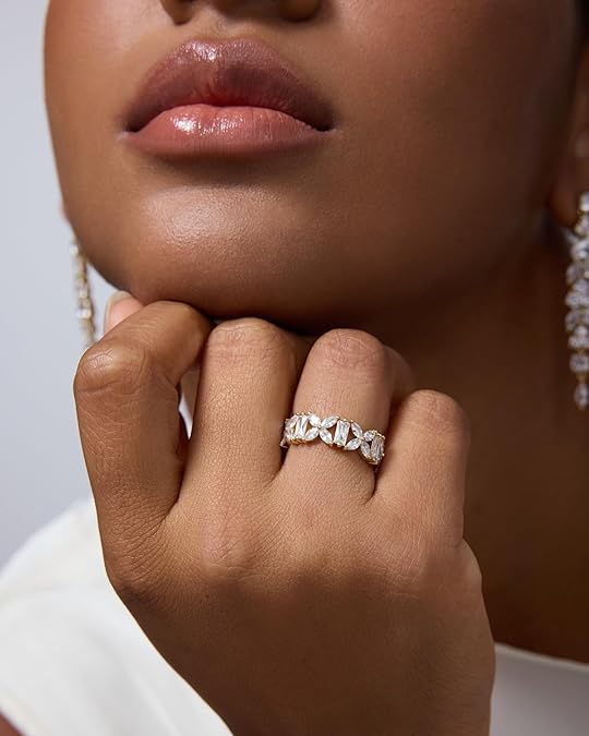 14K Gold Plated Marquise & Baguette CZ Eternity Ring – Chunky Stackable Wedding Band