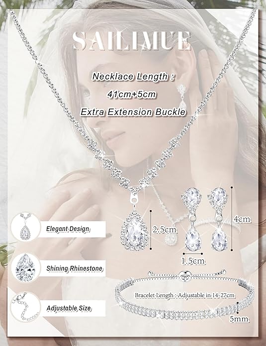 Silver Plated Crystal Bridal Jewelry Set – Necklace, Bracelet & Earrings