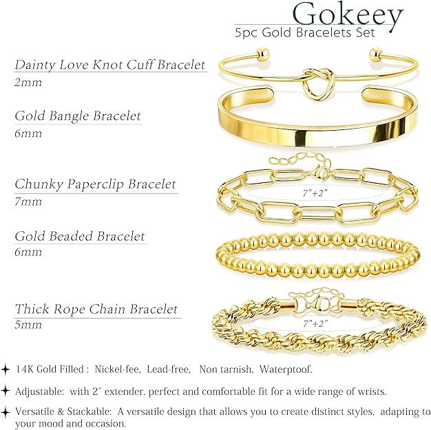 Zestaw Bransoletek Damskich 14K Gold Plated – Chunky & Stack