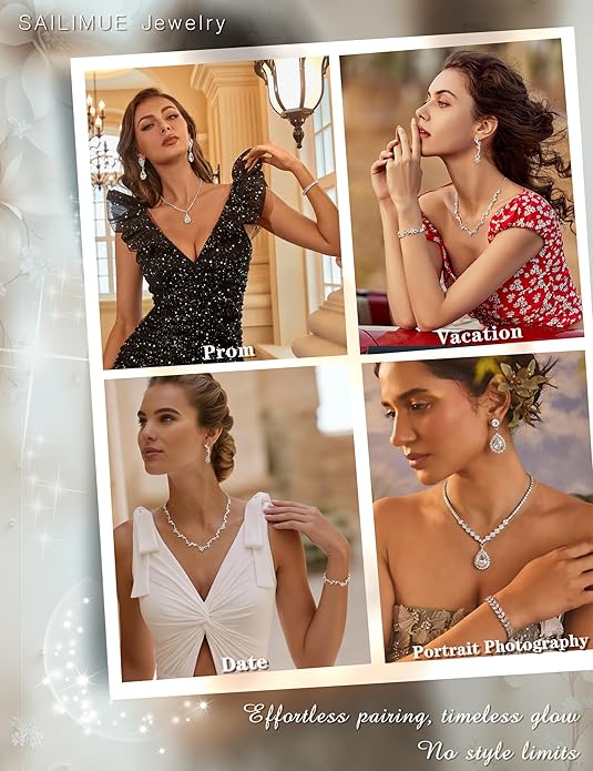 Silver Plated Crystal Bridal Jewelry Set – Necklace, Bracelet & Earrings