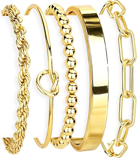 Zestaw Bransoletek Damskich 14K Gold Plated – Chunky & Stack