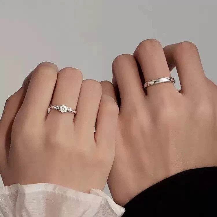 Silver Crystal Stone Adjustable Ring Women