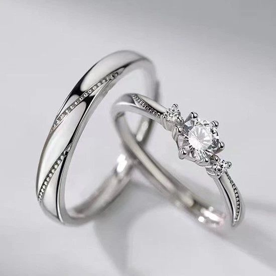 Silver Crystal Stone Adjustable Ring Women