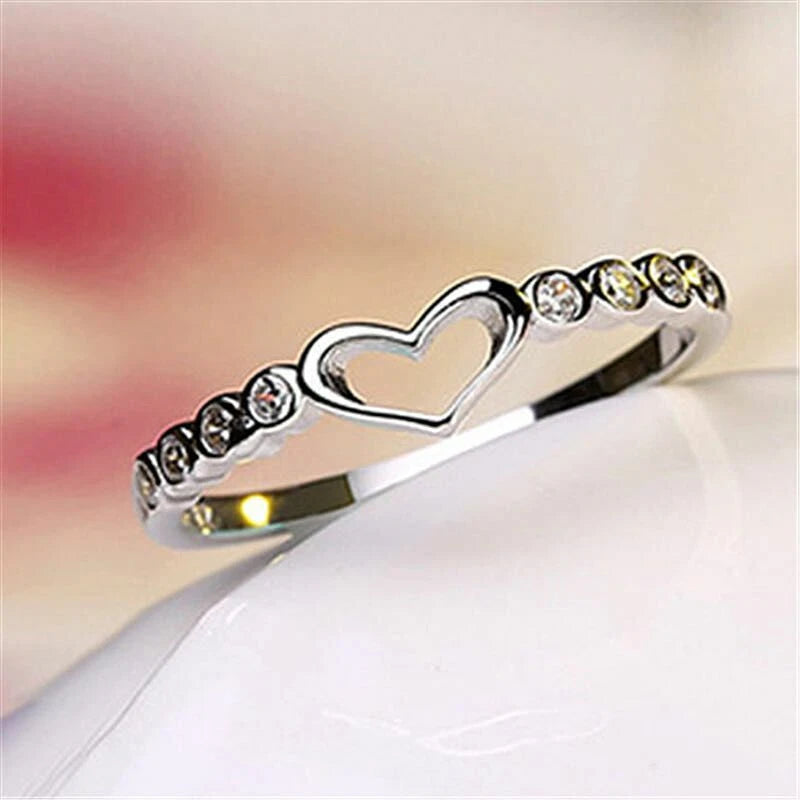 Silver Mini Heart Adjustable Ring Womens Girls