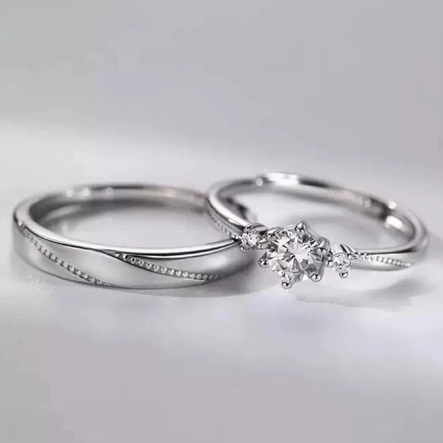 Silver Crystal Stone Adjustable Ring Women