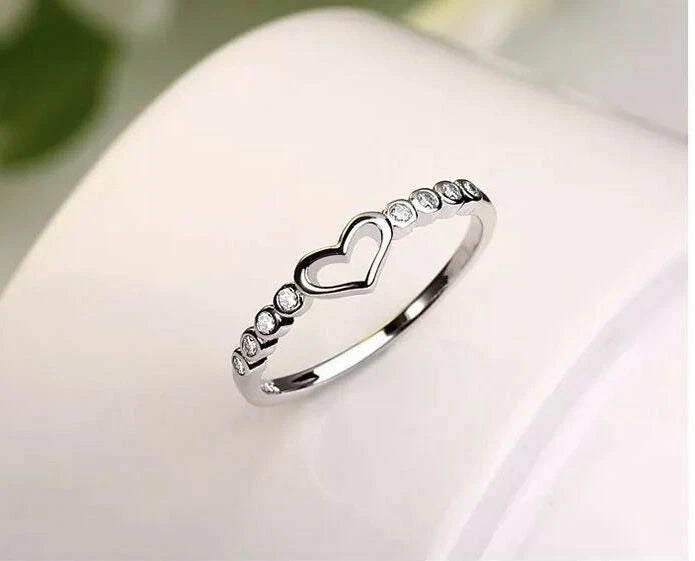 Silver Mini Heart Adjustable Ring Womens Girls