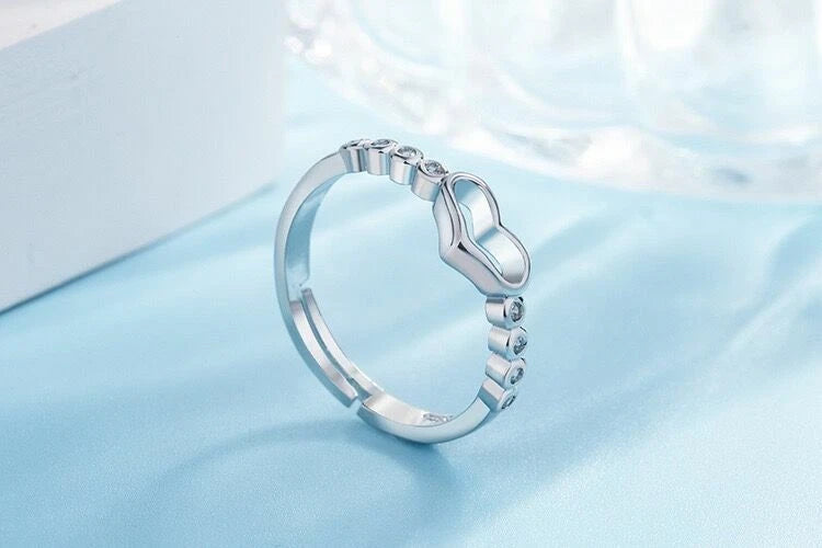 Silver Mini Heart Adjustable Ring Womens Girls