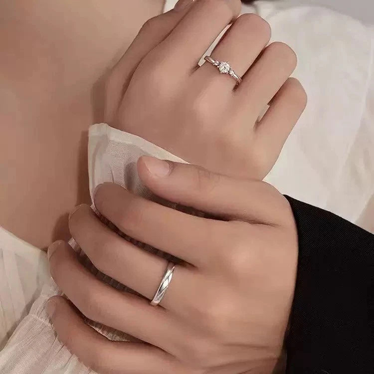 Silver Crystal Stone Adjustable Ring Women