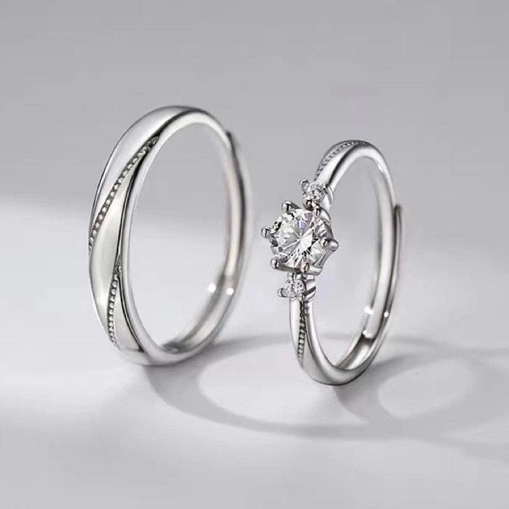 Silver Crystal Stone Adjustable Ring Women