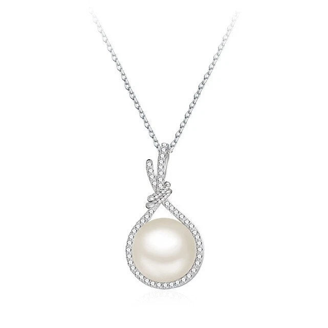 Silver Crystal Pearl Pendant Necklace Women