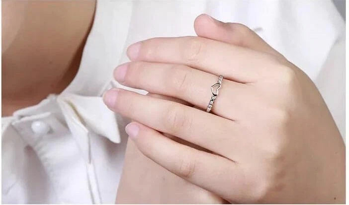 Silver Mini Heart Adjustable Ring Womens Girls