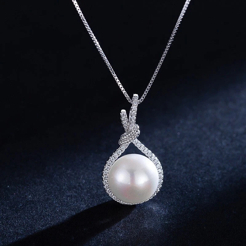 Silver Crystal Pearl Pendant Necklace Women