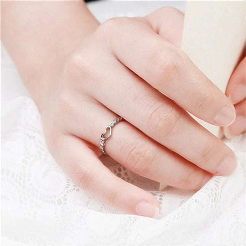 Silver Mini Heart Adjustable Ring Womens Girls