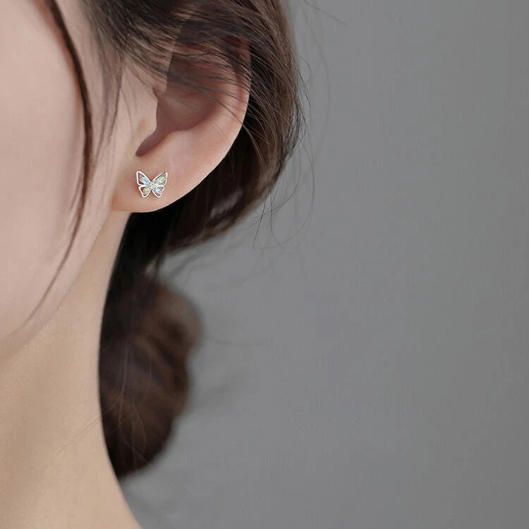 Silver Crystal Colourful Butterfly Stud Earrings Womens Jewellery